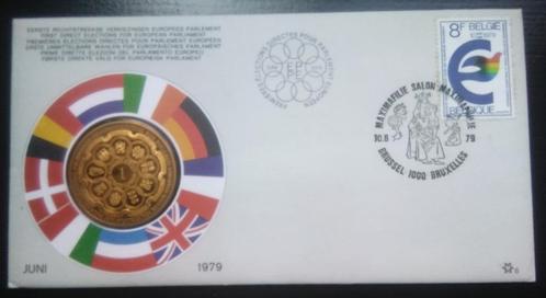 1 euroflorin 1979 munt envelop 1e verkiezing europees parlem, Postzegels en Munten, Penningen en Medailles, Brons, Ophalen of Verzenden
