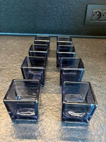 Set theelichthouders glas blauw - 8 stuks beschikbaar voor biedingen