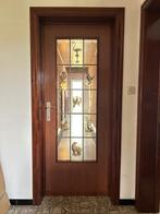 Houten deur met glasraam, Doe-het-zelf en Bouw, Deuren en Vliegenramen, Ophalen, Gebruikt, Minder dan 80 cm, Binnendeur