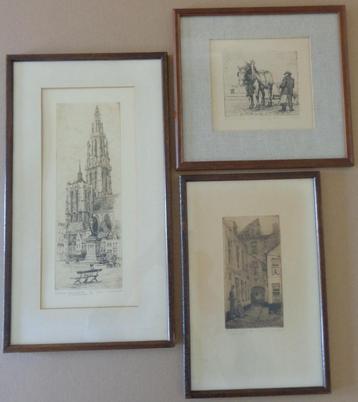 ROMAIN MALFLIET / 3 STUKS ANTWERPEN / ZW-W ETS / 52x29cm KAD beschikbaar voor biedingen