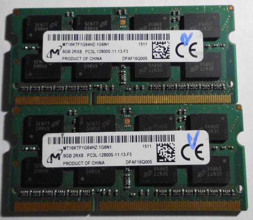 Kit 2 x 8  Gb DDR3L à 1600 Mhz Sodimm, Informatique & Logiciels, Mémoire RAM, Laptop, 16 GB, DDR3, Enlèvement ou Envoi