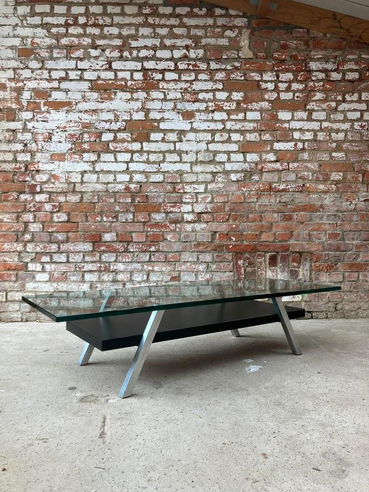 Design modern glazen salontafel ‘Van Beeck’, Tuin en Terras, Ligbedden, Zo goed als nieuw, Aluminium, Ophalen