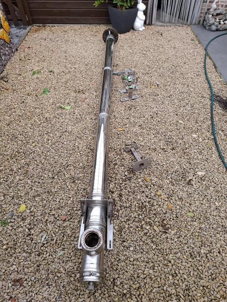 Dubbelwandig kachelbuis, Doe-het-zelf en Bouw, Buizen en Afvoer, Gebruikt, Rechte buis, Inox, 2 tot 4 meter, 80 mm of meer, Ophalen