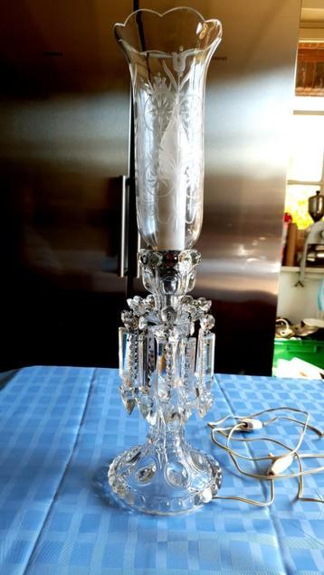 Unieke,Kristallen tafellamp met kelk uit de jaren 1950 helem