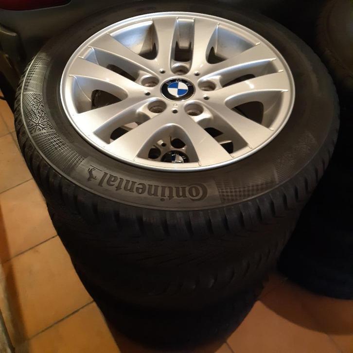 Jantes alu BMW 5x120 + pneus hiver Continental 205/55 R16, Auto-onderdelen, Banden en Velgen, Banden en Velgen, Winterbanden, 16 inch