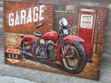 schilderij, metalen frame met reliëf, vooroudermotorfiets. beschikbaar voor biedingen