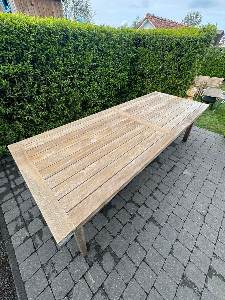Houten tuintafel met 8 stoelen, Tuin en Terras, Tuintafels, Ophalen, Zo goed als nieuw, Hout