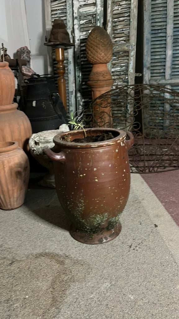 Antieke beuine kolen pot rabarber pot zuurkoolpot glazuur, Ophalen, Zo goed als nieuw