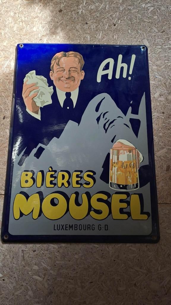 plaque émaillée Biere Moussel, Collections, Marques & Objets publicitaires, Enlèvement, Comme neuf, Panneau publicitaire