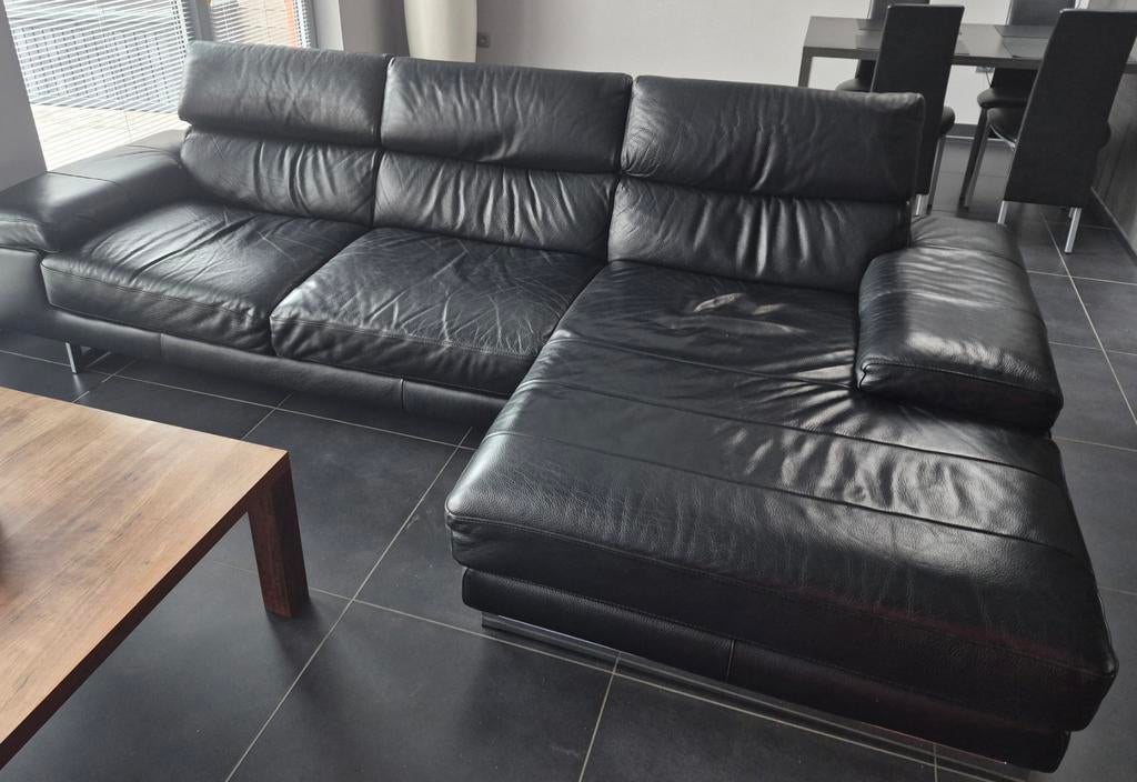 Natuzzi zwart lederen salon (8j), Huis en Inrichting, Ophalen, Gebruikt, Leer, Modern