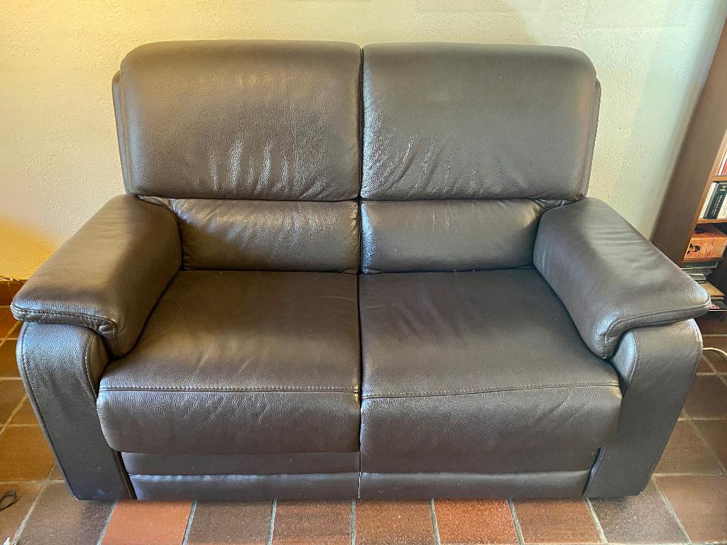 occasion : Divan 2 places simili-cuir brun foncé, Moins de 75 cm, Moins de 150 cm, Banc droit, Comme neuf