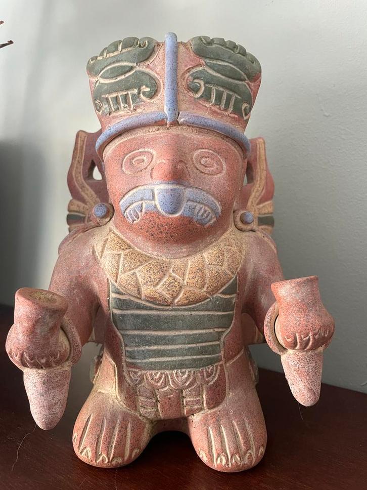 Mexicaans Terracotta Beeld - God Pitao Cozobi - Zapoteken, Huis en Inrichting, Woonaccessoires | Boeddhabeelden, Zo goed als nieuw