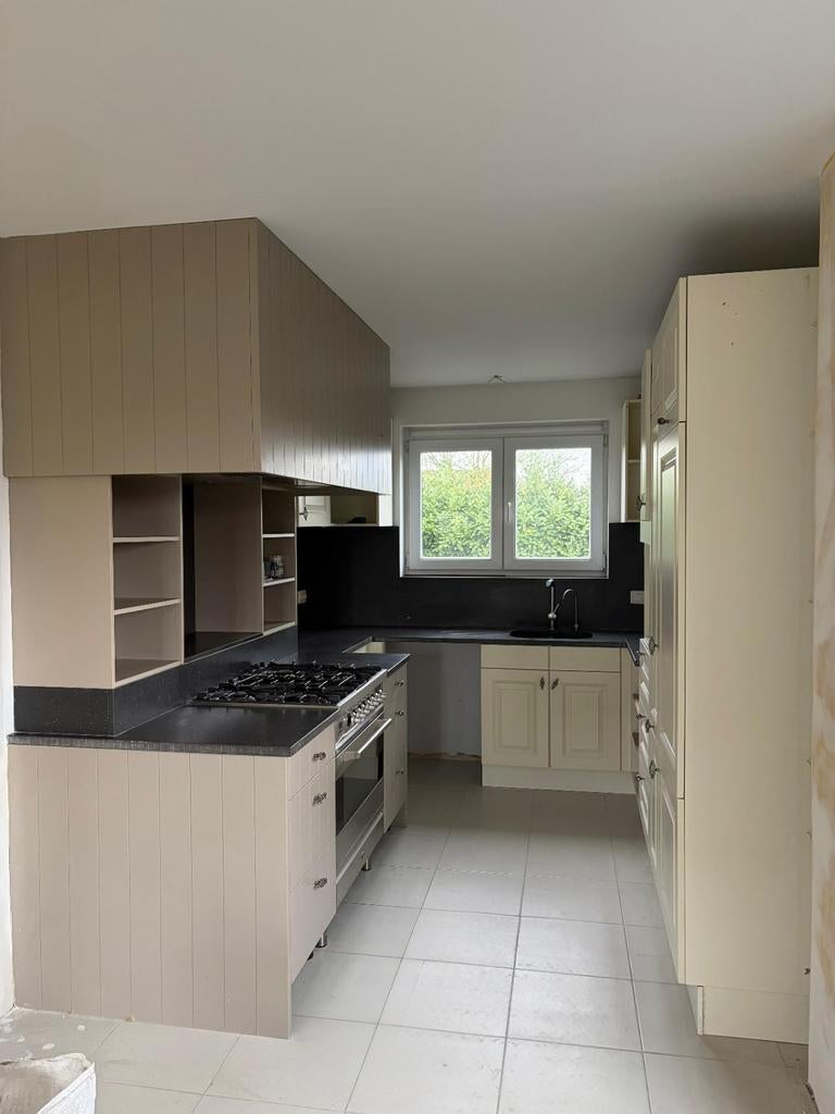 Keuken uitgerust met een werkblad in blauwe steen