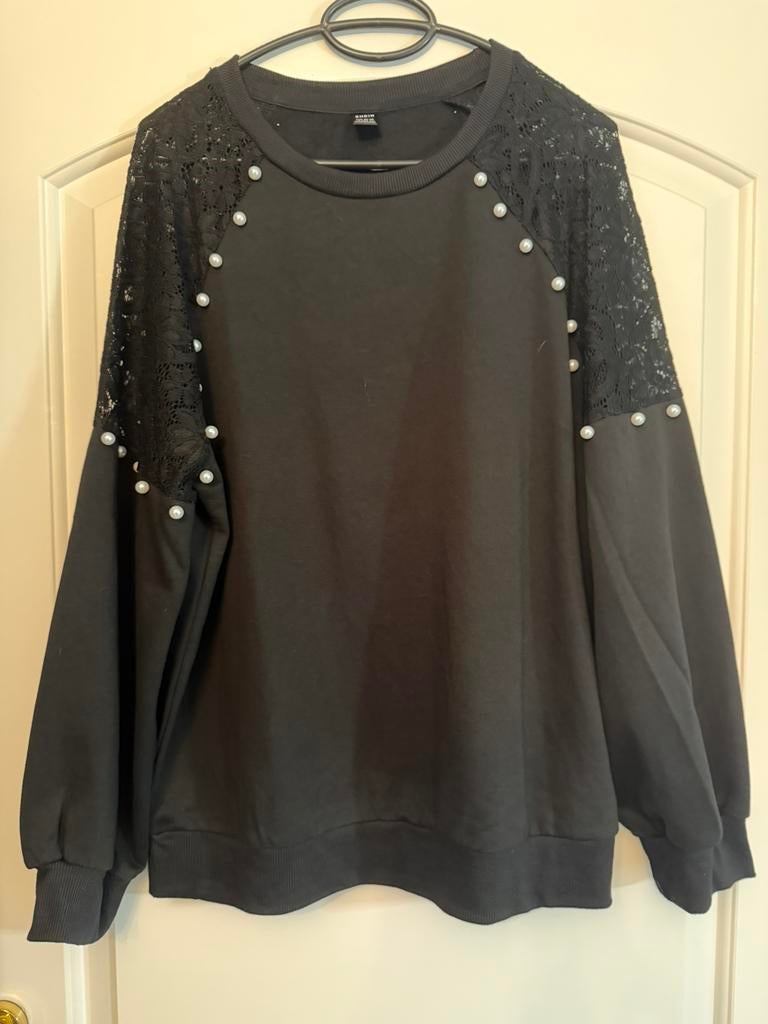 Trui met kant, Ophalen, Nieuw, Maat 42/44 (L), Zwart