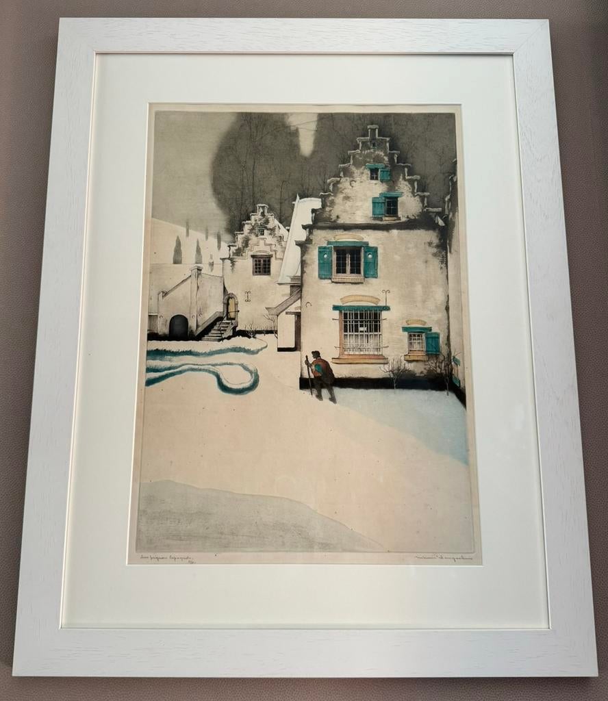 Kleurenets Maurice Langaskens - "Les pignons espagnols", Antiek en Kunst, Kunst | Litho's en Zeefdrukken, Ophalen