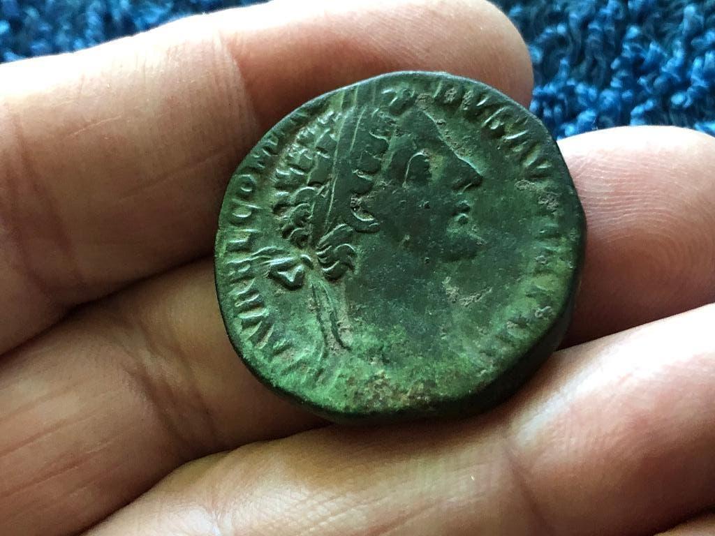 Romeinse SESTERTIUS munt COMMODUS NED bodemvondst top PATINA, Ophalen of Verzenden