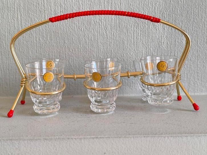 Vintage glazenset in standaard, jaren 50., Antiquités & Art, Antiquités | Verre & Cristal, Enlèvement ou Envoi