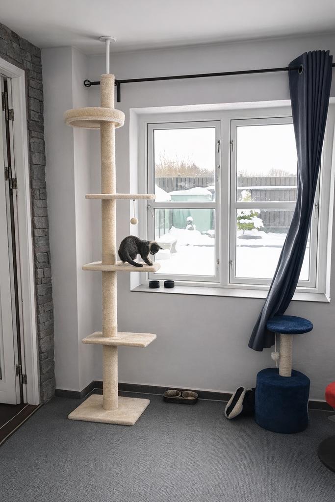 Plafond kattenpaal verstelbaar 243-273cm sisal beige, Animaux & Accessoires, Meubles griffoirs pour chats, Comme neuf, Enlèvement ou Envoi