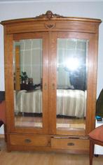 Antieke hangkast met spiegeldeuren en schuiven, 100 à 150 cm, Utilisé, Chêne, 50 à 75 cm