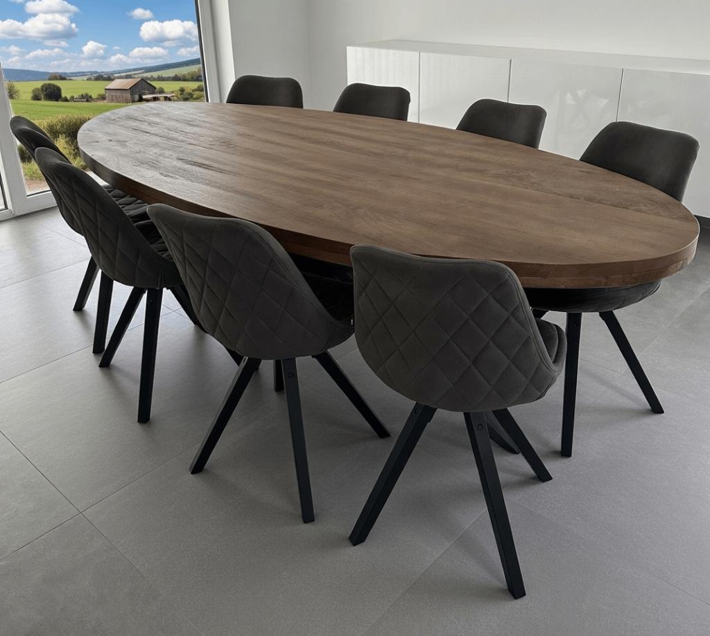 Grande table ovale en chêne massif 8 personnes, Maison & Meubles, Enlèvement, Ovale, Chêne