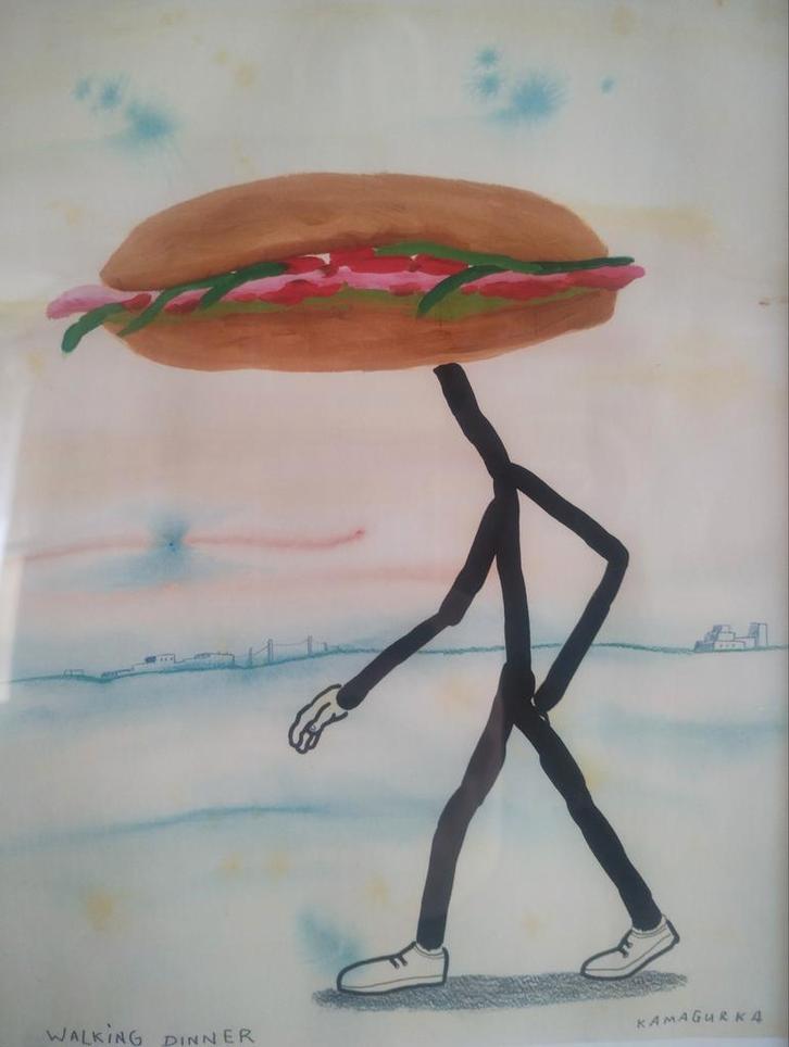 Walking Diner Kamagurka, Antiek en Kunst, Kunst | Litho's en Zeefdrukken, Ophalen of Verzenden