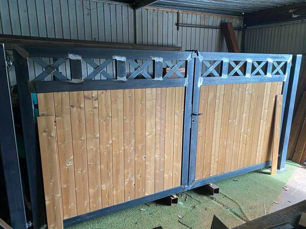 Nieuw poort staal met hout, Enlèvement, Comme neuf, Bois