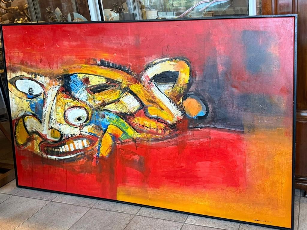 Indonesië Groot Olie werk op doek  Met Baklijst, Ophalen