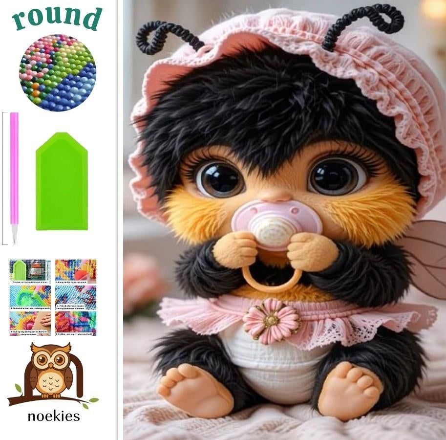 nr 387 Peinture au diamant bébé abeille rose 30x20cm (ronde), Neuf, Autocollant, Autres matériaux, Autres marques