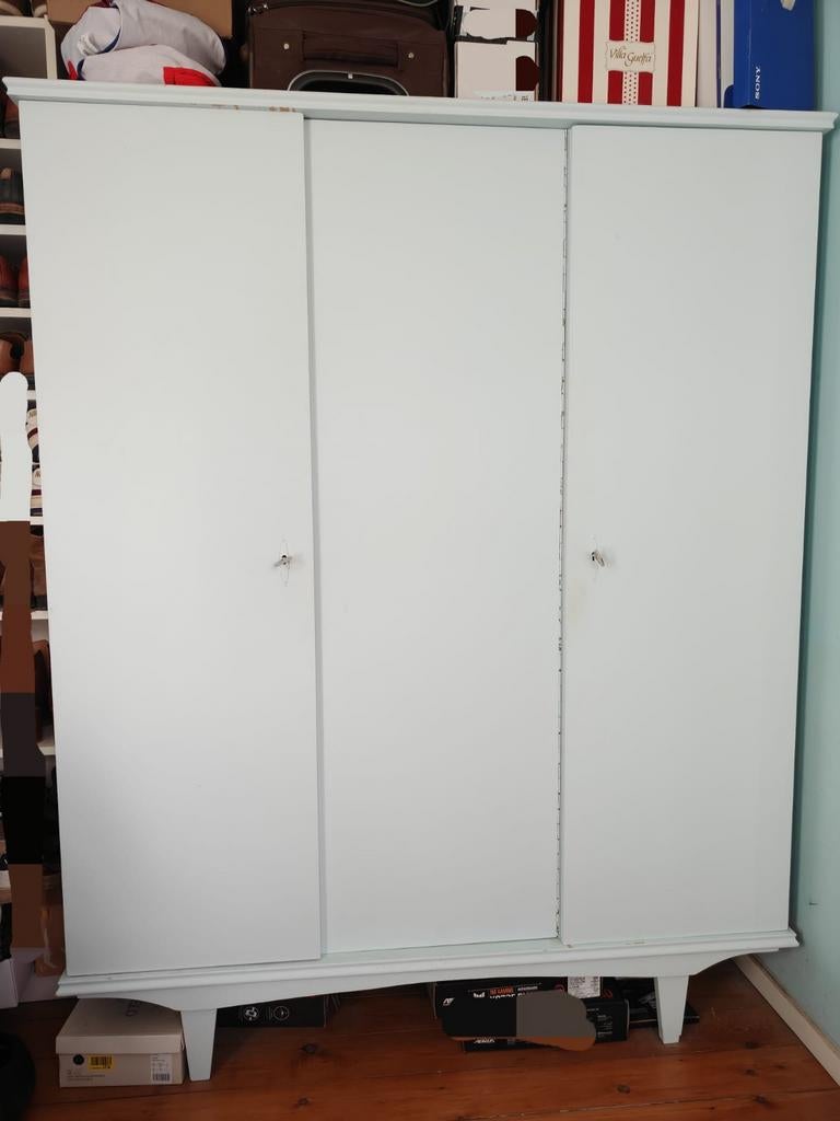 Armoire en bois (blanc/bleu), Maison & Meubles, Armoires | Penderies & Garde-robes, Utilisé, 150 à 200 cm, 100 à 150 cm, 50 à 75 cm