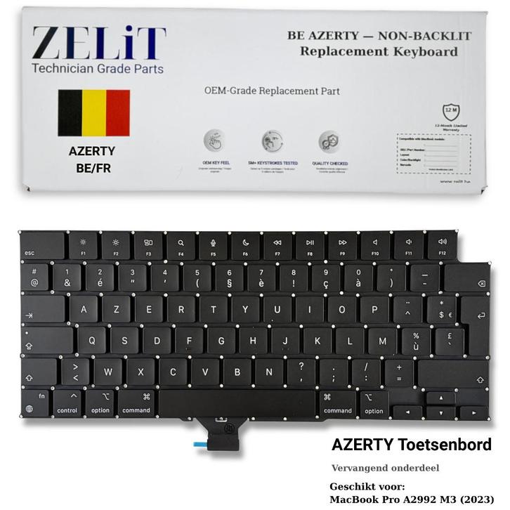 ZELiT MacBook Pro A2992 M3 2023 Toetsenbord AZERTY + Montage, Computers en Software, Toetsenborden, Nieuw, Azerty, Ophalen of Verzenden