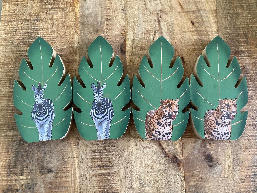 Houten decoratie palmblad en zebra/poema, Maison & Meubles, Accessoires pour la Maison | Autre, Enlèvement ou Envoi, Utilisé, Bois