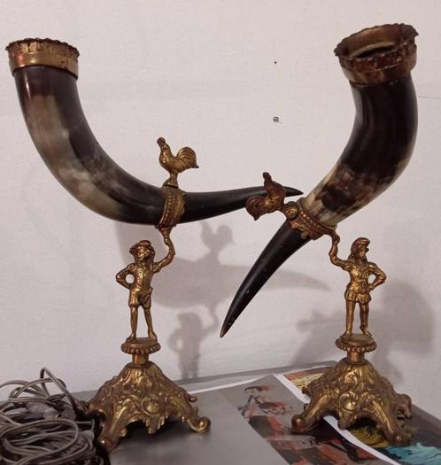 koppel antieke hoorns, Antiek en Kunst, Curiosa en Brocante, Ophalen of Verzenden