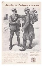 Frankrijk Z/W postkaart 'Alliés et Frères à jamais' 1917, Verzenden, Voor 1920, Ongelopen, Politiek en Historie