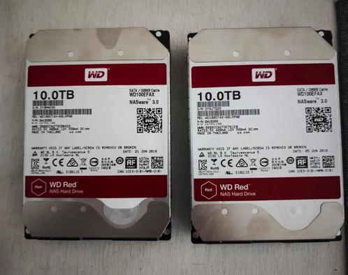 2x Western Digital WD RED HD-harde schijven van 10 TB, Computers en Software, Harde schijven, Gebruikt, Intern, HDD, NAS, Ophalen