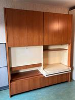 Vintage mid-century wandkast met o.a. barkast : teak en wit, Huis en Inrichting, Ophalen, Zo goed als nieuw