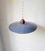 Oude industriële hanglamp blauw/grijs geëmailleerd plaatwerk, Ophalen of Verzenden