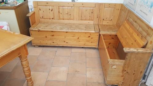 Banc d'angle et table en pin massif naturel, Huis en Inrichting, Complete eetkamers, Gebruikt, Ophalen