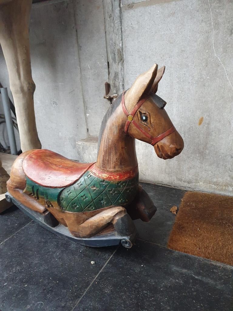 Vintage Massief Houten Hobbelpaard, Antiek en Kunst, Antiek | Speelgoed, Ophalen