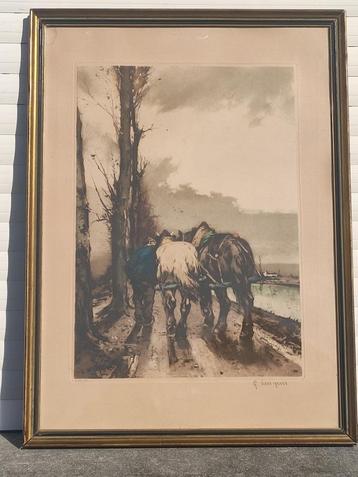 gravure les chevaux de trait signe jean ferdinand luigini beschikbaar voor biedingen