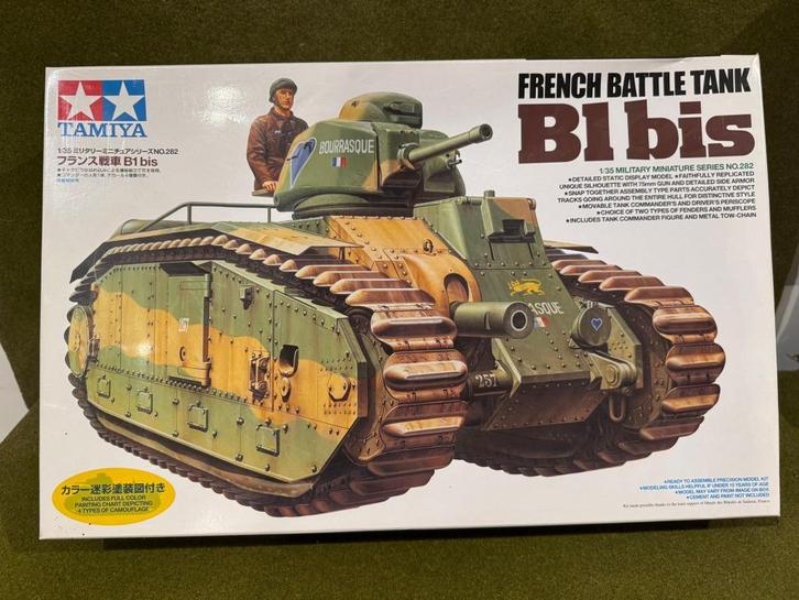 Tamiya 1/35 35282 Char B1bis + Blast update & Echelon decals, Hobby en Vrije tijd, Modelbouw | Auto's en Voertuigen, Zo goed als nieuw