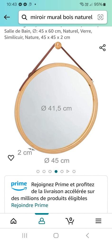Miroir rond en bois – NEUF dans sa boîte – Ø 45 cm, Maison & Meubles, Accessoires pour la Maison | Miroirs, Neuf, Moins de 50 cm