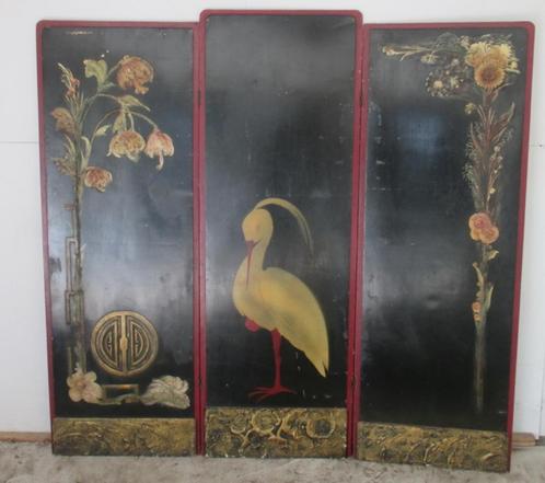 art nouveau Japanse paravent zwart gelakt gipsen bloemen, Antiek en Kunst, Curiosa en Brocante, Ophalen