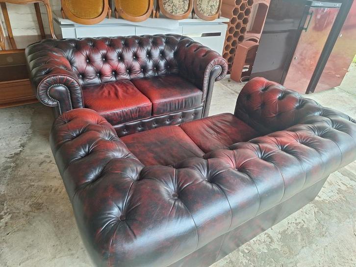 Set van 2 banken, 2 stoelen, Birmingham, Chesterfield-stijl, Huis en Inrichting, Zetels | Zetels, Ophalen