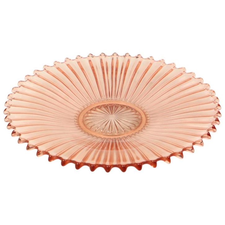 Art Deco Fruitschaal Roze Geperst Glas Depression Glass 30cm, Antiek en Kunst, Antiek | Glaswerk en Kristal, Ophalen of Verzenden