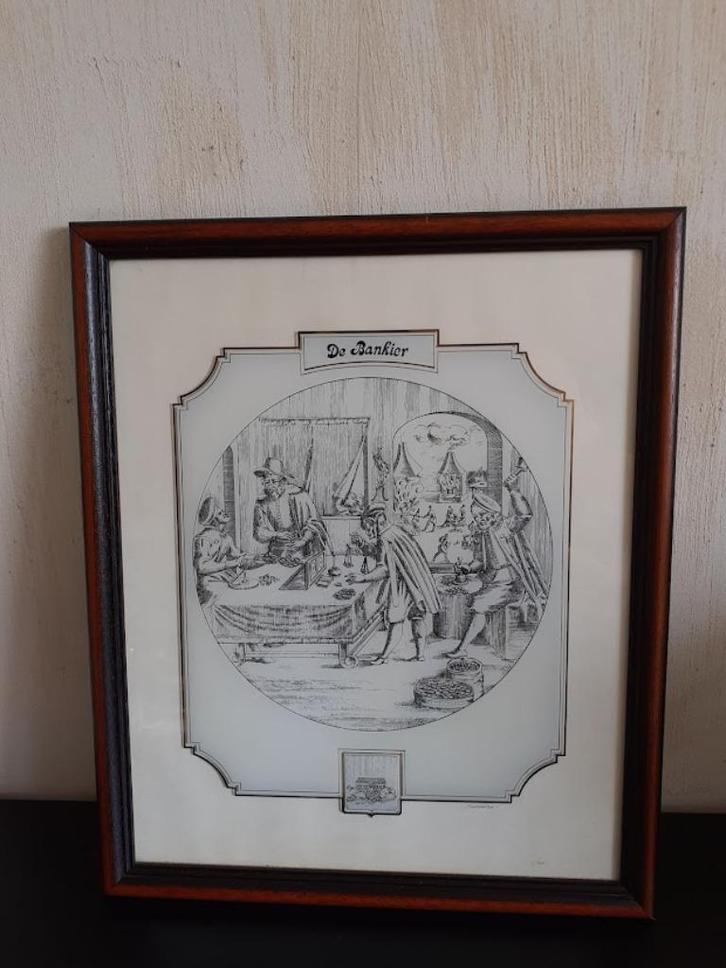 Glasgravure  " De Bankier ", Antiek en Kunst, Kunst | Etsen en Gravures, Ophalen