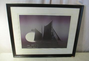 Mooie Litho 'Zeilboot bij Zonsondergang' - 54x44 beschikbaar voor biedingen