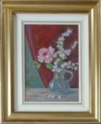 ONLEESBAAR / BLOEMEN IN VAAS / OLIEVERF DOEK / 55x45cm KADER, Antiquités & Art, Art | Peinture | Classique, Enlèvement ou Envoi