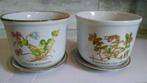 Vintage bloempotten botanica porselein 2 met schaal Ø 13,5cm, Ophalen of Verzenden, Zo goed als nieuw, Binnen