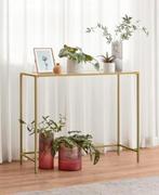 Table console en or brillant et plateau en verre, Maison & Meubles, Tables | Tables de salon, 75 cm ou plus, 50 à 100 cm, Comme neuf