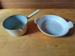 Gietijzeren gratinschaal Le Creuset en steelpan, Ophalen of Verzenden, Gebruikt